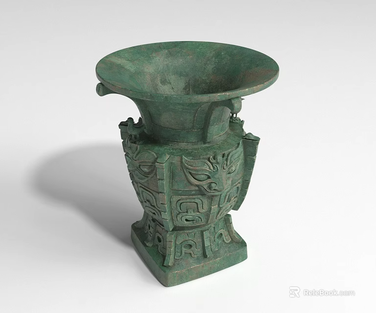 Green Bronze Landscape Sculpture With Intricate Carvings Ornate Handles And Symmetrical Base 3d model 