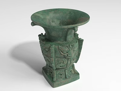 Green Bronze Landscape Sculpture With Intricate Carvings Ornate Handles And Symmetrical Base 3d model