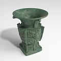 Green Bronze Landscape Sculpture With Intricate Carvings Ornate Handles And Symmetrical Base