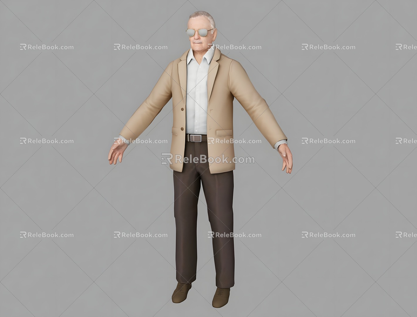 Figure Elderly Man Bearded Man Blazer Pants Sunglasses 3d model