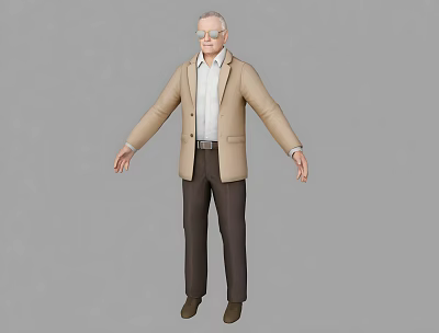 Man in Beige Blazer White Shirt and Dark Pants with Arms Outstretched on Gray Background 3d model