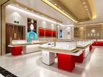 Luxury Jewelry Store Interior With Elegant Display Counters And Exquisite Gold Jewelry Exhibits 3d model