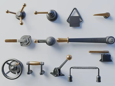 Durable Assorted Metal Hardware Tools With Handles Knobs Hooks Levers And Brass Accents 3d model