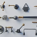 Durable Assorted Metal Hardware Tools With Handles Knobs Hooks Levers And Brass Accents