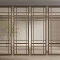 Modern Wooden Frame Room Divider With Grid Pattern And Translucent Panels For Indoor Space 3d model