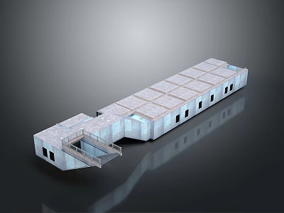Modern Long Building With Flat Roof Sleek Structure And Multiple Windows Contemporary Design 3d model