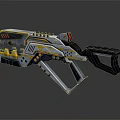 Futuristic Weapon With Yellow White And Gray Mechanical Design And Detailed Buttons
