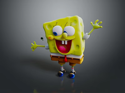 SpongeBob SquarePants Animated Character With Yellow Square Shape Big Eyes Brown Shorts And Red Tie 3d model