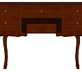 Traditional Wooden Desk with Curved Legs and Multiple Drawers for Home Office