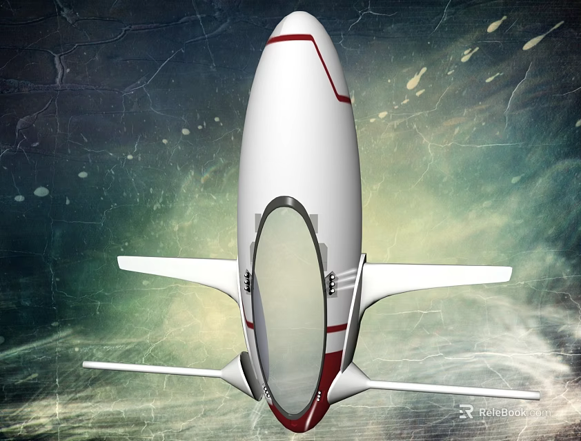 White Rocket Weapon With Red Stripes Wings And Bottom Opening In Cosmic Space Scene 3d model 