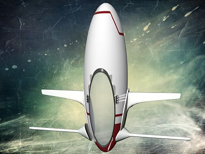 White Rocket Weapon With Red Stripes Wings And Bottom Opening In Cosmic Space Scene 3d model