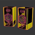 Pair of Yellow Standing Speakers With Modern Design And Black Front Panels