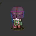 Chibi Style Mandalorian Toy Figure With Silver Helmet Detailed Weapon And Black Base