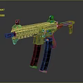 Green Submachine Gun With Double Grip Yellow MK Lettering And Worn Details