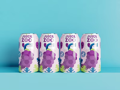 Juice Zoo Grape Juice Cans With Purple Grape Design On Light Blue Background 3d model