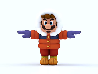 Cartoon Man In Orange Coat With White Fur Hood And Blue Gloves Arms Outstretched 3d model
