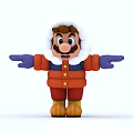 Cartoon Man In Orange Coat With White Fur Hood And Blue Gloves Arms Outstretched