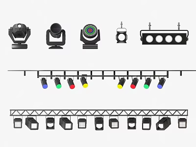 Decorative Stage Lighting Fixtures On Truss System With Colorful LED Lamps 3d model