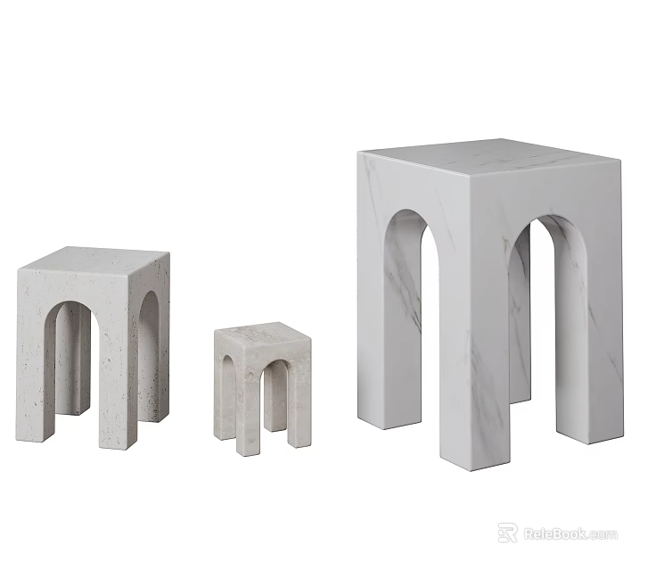 Marble Side Tables with Arch Cutout Design Three Different Sizes Modern Minimalist Style 3d model
