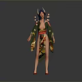 Traditional Geisha Kimono Costume With Floral Patterns Red Obi Belt And Ornamental Hairpieces