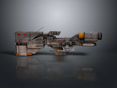 Mechanical Sci Fi Weapon With Metallic Structure Red Yellow Details And Cannon 3d model