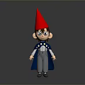 Cartoon Style Man Wearing Red Pointed Hat Blue Cape And Gray Pants