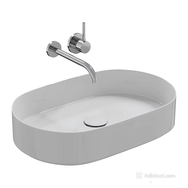 White Oval Shaped Washbasin Featuring Silver Faucet For Modern Bathroom Design 3d model 