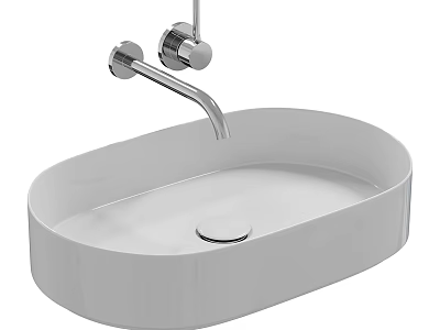 White Oval Shaped Washbasin Featuring Silver Faucet For Modern Bathroom Design 3d model