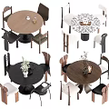 Stylish Round Dining Table Set With Various Chairs And Decorative Ornaments 3d model