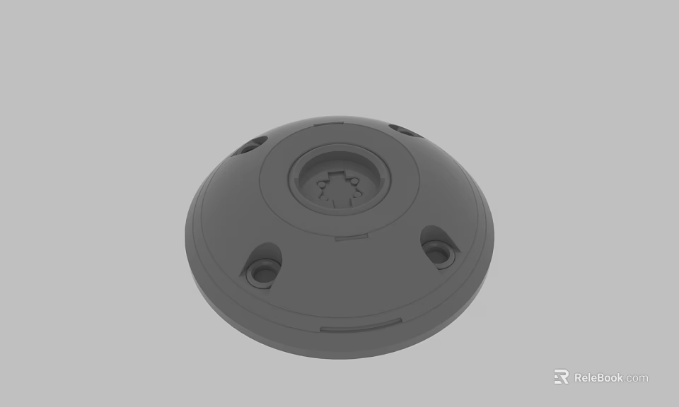 Circular Gray Base Component With Central Logo And Multiple Holes Design 3d model