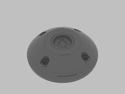 Circular Gray Base Component With Central Logo And Multiple Holes Design 3d model