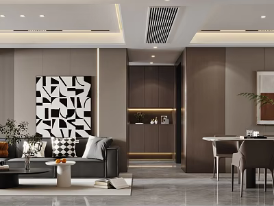 Modern Minimalist Luxury Open Plan Living And Dining Room Interior Design With Exquisite Furnishings 3d model