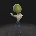 Green Game Movie Character With Big Red Pupils Grinning In White Shirt Dark Pants Dancing