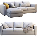 Light Gray Fabric Sofa Set With Decorative Pillows And Throw Blanket 3d model