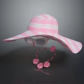 Pink And White Plaid Wide Brimmed Hat With White Sunglasses And Shell Hairband