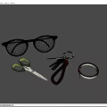 Black Glasses Scissors With Green Handles Keychain And Clear Tape Collection