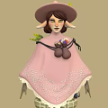 Game Film Character With Pink Cape Lace Trim Hat Green Accents And Plaid Shorts