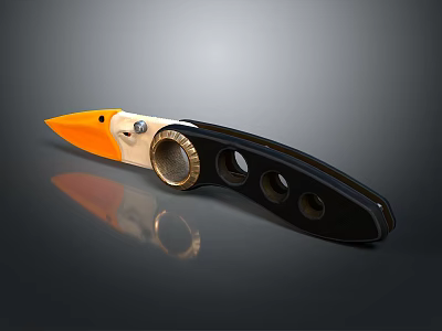 Weapon Knife With Orange Blade Black Handle And Metal Circular Holes 3d model