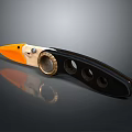 Weapon Knife With Orange Blade Black Handle And Metal Circular Holes