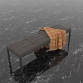 Modern Gray Striped Sofa Bench With Plaid Blanket On Black Marble Floor