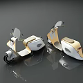 Two Modern Gold And White Scooters Design With Reflective Surface On Gray Background 3d model