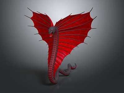 Detailed Mythical Dragon Character With Red Wings And Scaly Serpentine Body 3d model
