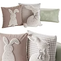 Cute Rabbit Pattern Decorative Pillows With Checkered Design And Soft Green Accents 3d model
