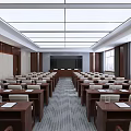 Spacious Conference Room Interior With Neatly Arranged Tables Chairs Front Large Screen And Windows