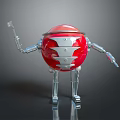 Game Movie Character Red Spherical Metallic Robot With Mechanical Arms And Silver Legs