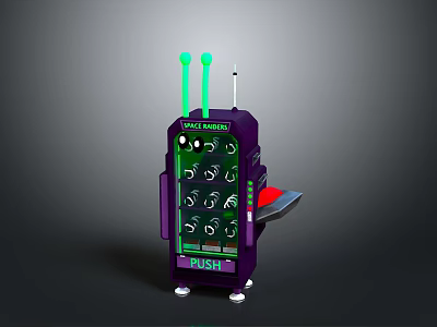 Weapon Dispensing Purple Machine Featuring Green Antennae Multiple Circular Slots And PUSH Button 3d model