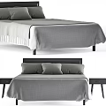 Elegant Modern Double Bed Design With Gray Bedding Headboard And Nightstands 3d model