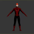 Man Dressed As Spider Man In Red And Black Full Body Superhero Costume