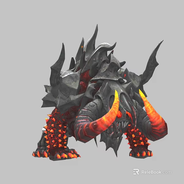 Game Movie Character Fierce Monster Design With Spiked Body Flaming Horns And Black Red Color 3d model 