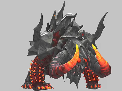Game Movie Character Fierce Monster Design With Spiked Body Flaming Horns And Black Red Color 3d model